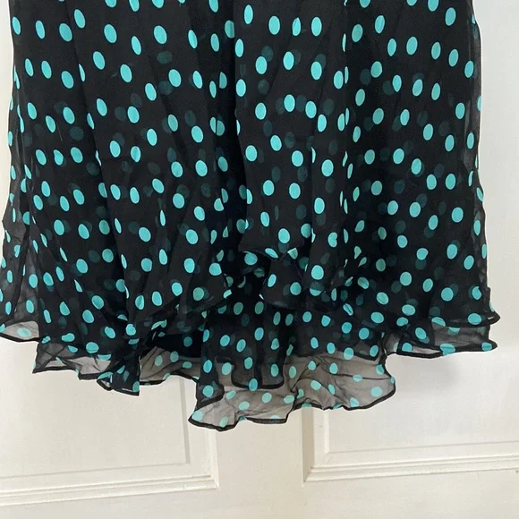 Nine West Black Turquoise PolkaDot Silk Dress Sz 4 - Picture 3 of 12